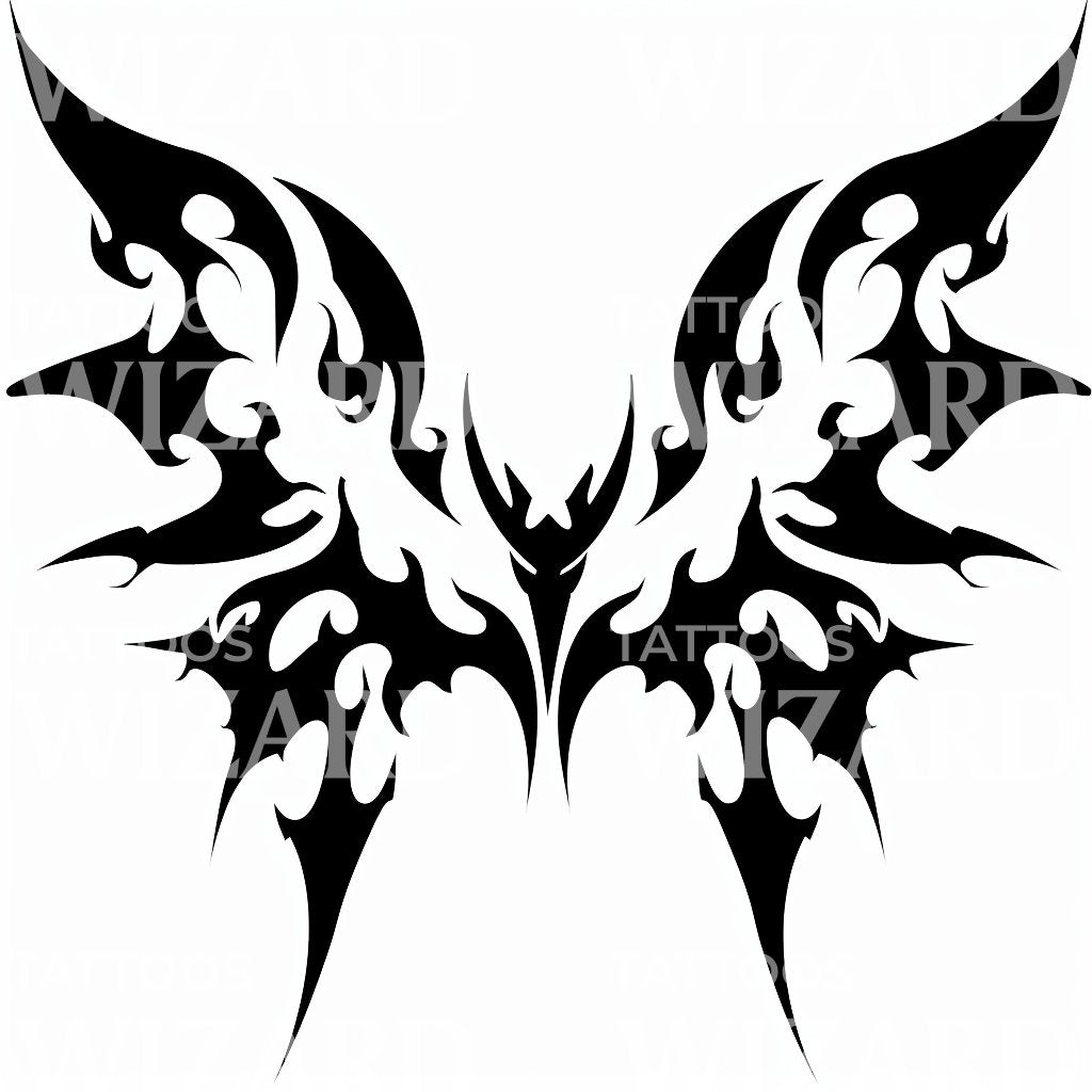 Dynamic Tribal Wings with Bold Edges Tattoo Illustration