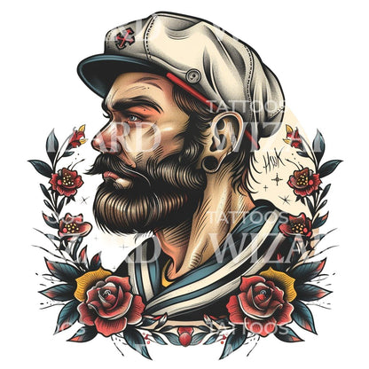 Old School Bearded Sailor Tattoo Design