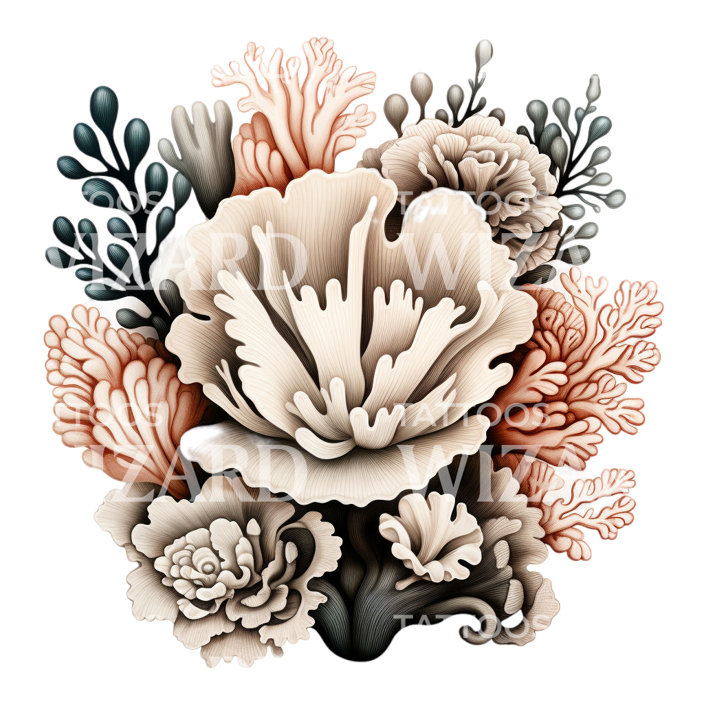 Neotraditional Coral Reef Tattoo Design