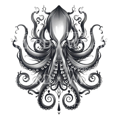 Majestic Squid Black and Grey Tattoo Design