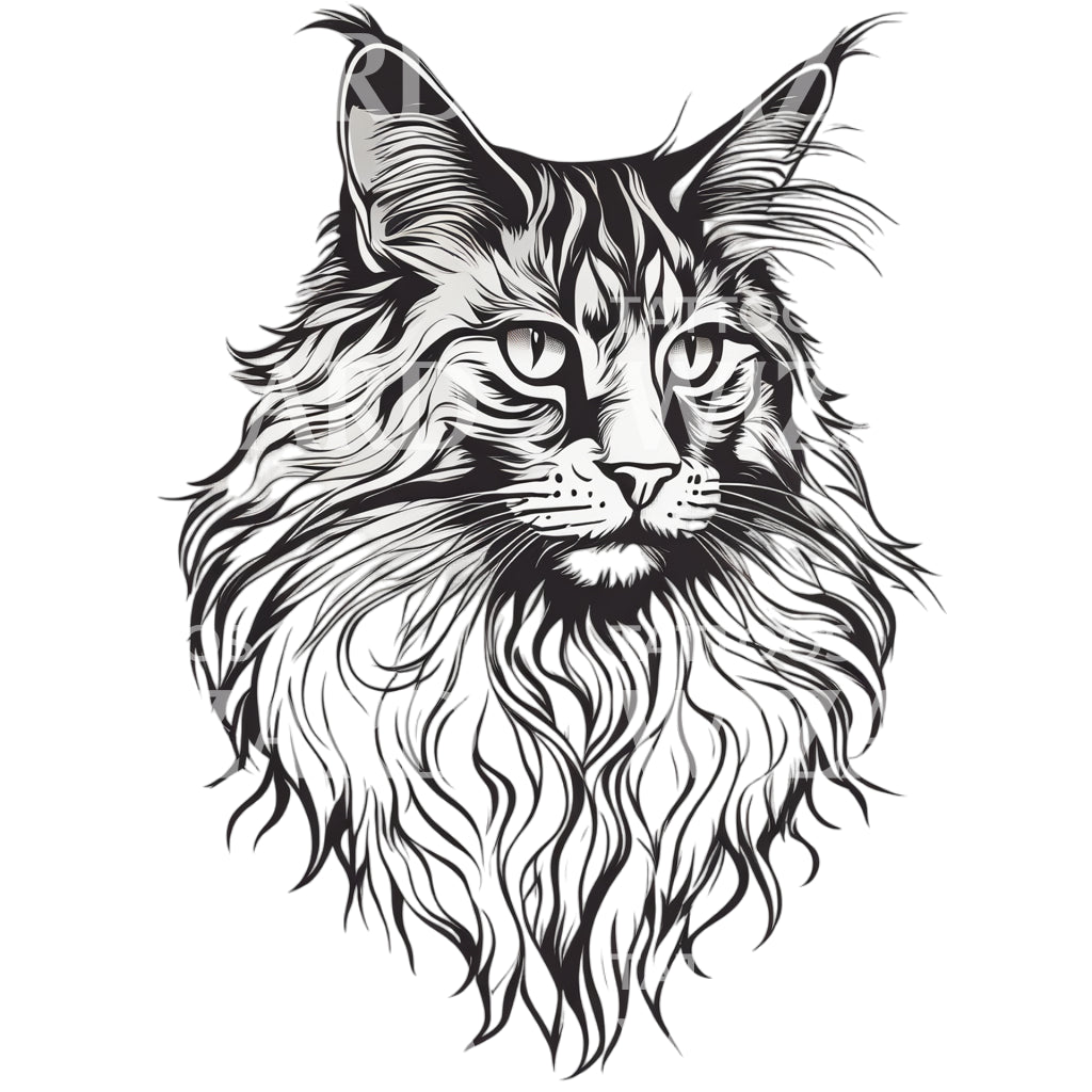 Conception de tatouage de tête de chat Maine Coon