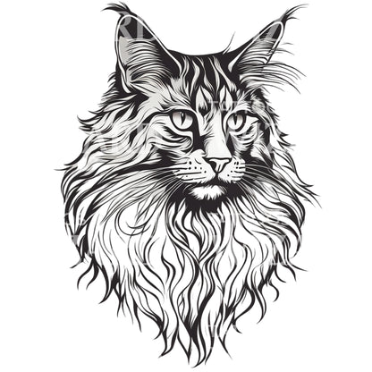 Maine Coon Cat Head Tattoo Design