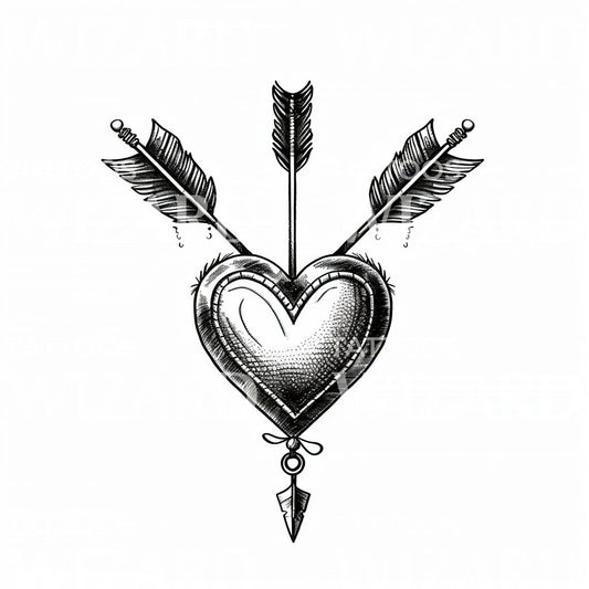 A Pierced Heart with Three Arrows Tattoo Design