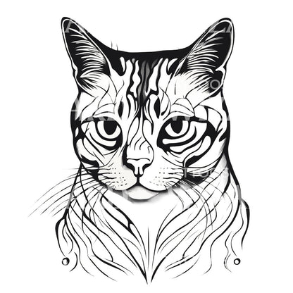 American Shorthair Cat with Patterns Tattoo Design