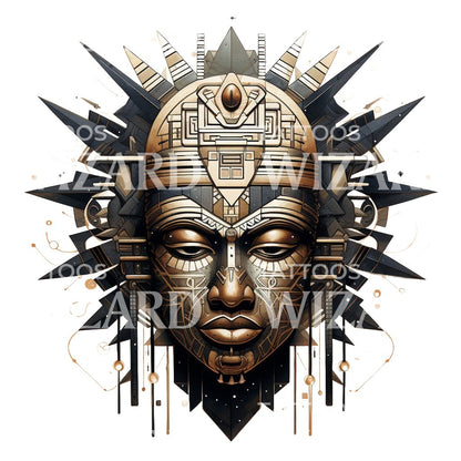 Sun God Illustrative Gold Tattoo Design