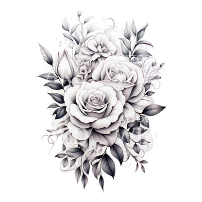 Black and Grey Roses Bouquet Tattoo Design