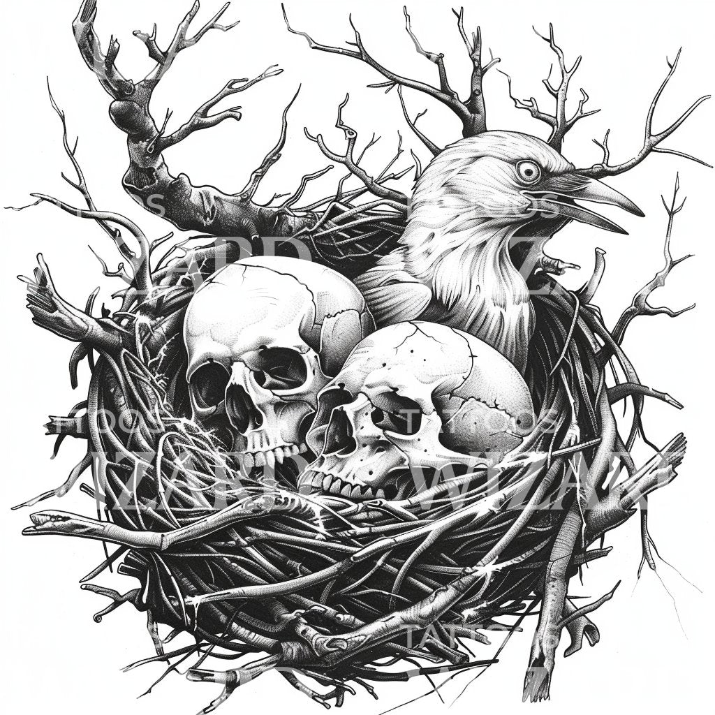 Eagle and Skulls Nest Tattoo Idea