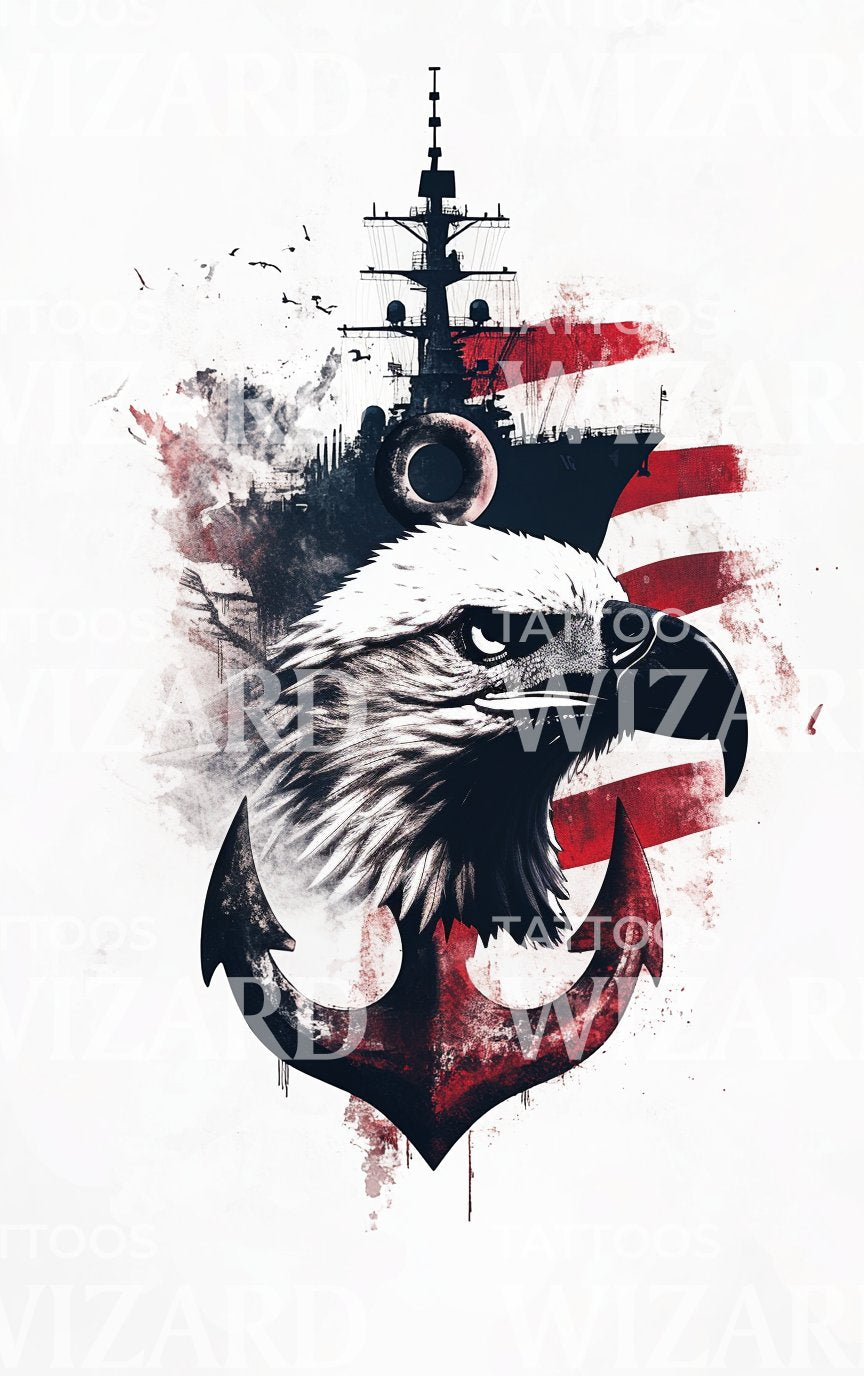 Eagle & Warship Tattoo Design