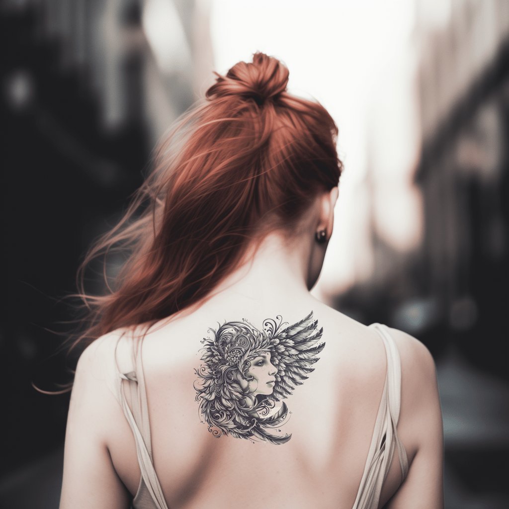 Peaceful Eagle Goddess Tattoo Design
