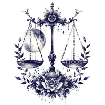 Mystical Libra Zodiac Sign Tattoo Design