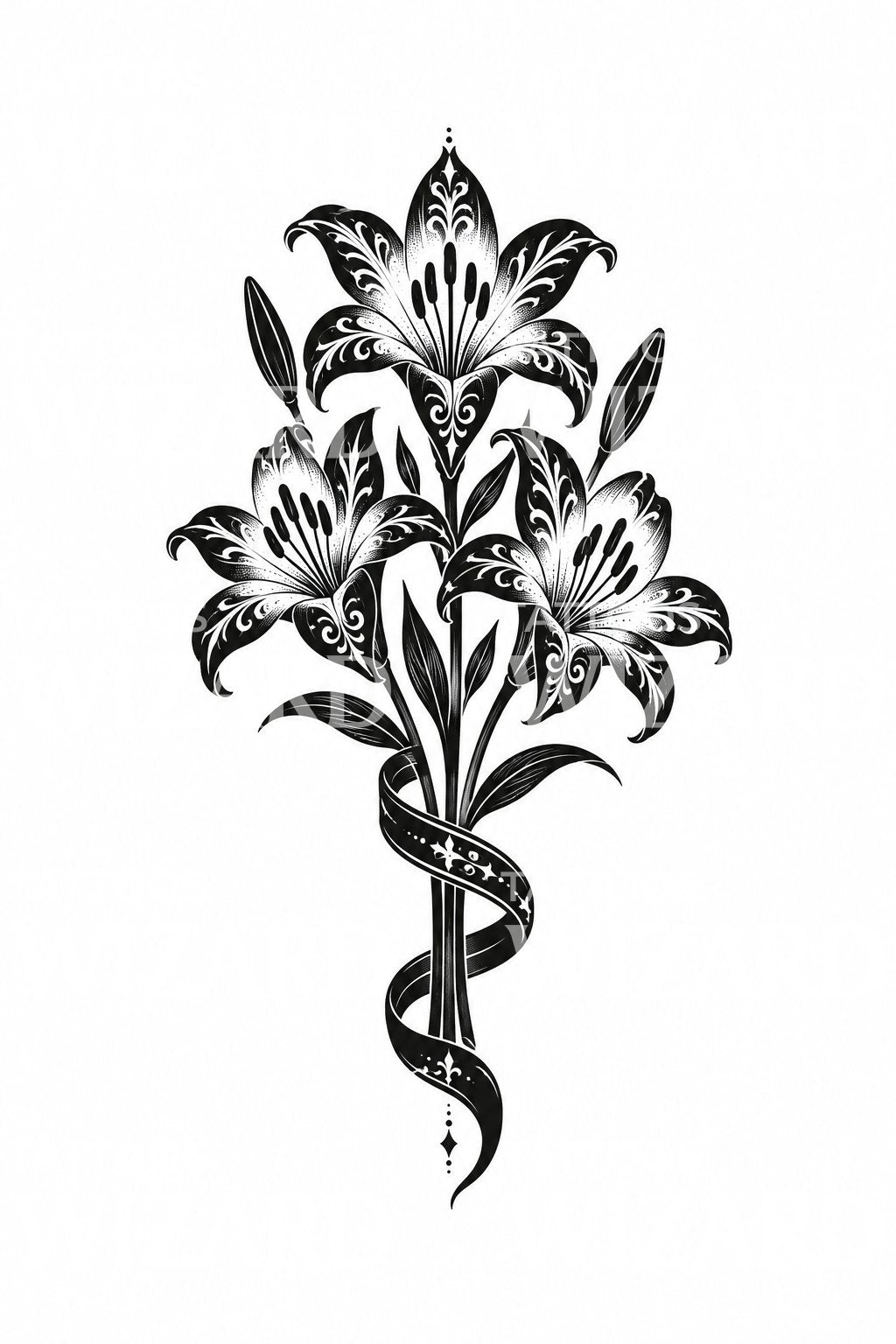 Osterlilien in schwarzer Tinte als Tattoo-Idee