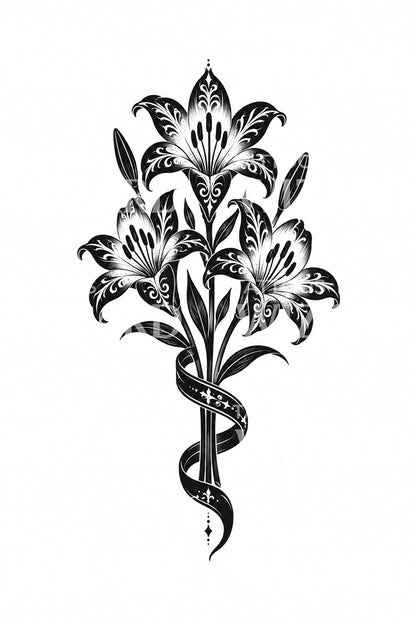 Osterlilien in schwarzer Tinte als Tattoo-Idee