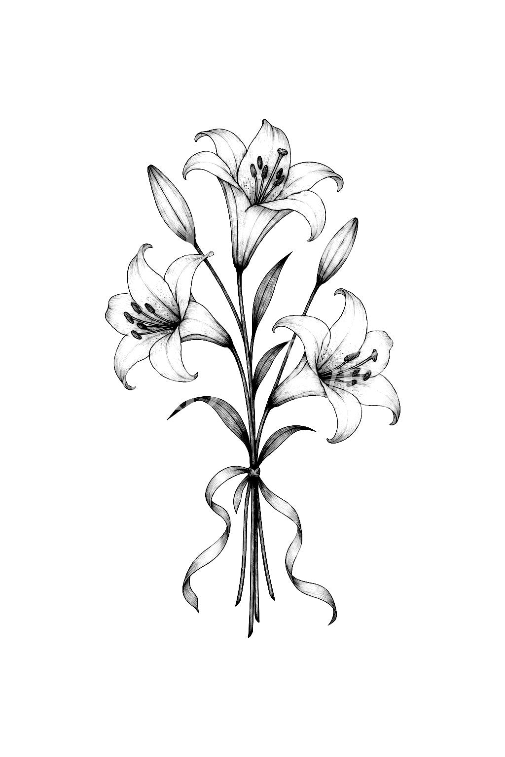 Easter Lily Spray with Ribbon Tattoo Idea