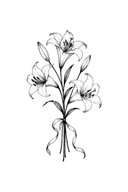 Easter Lily Spray with Ribbon Tattoo Idea