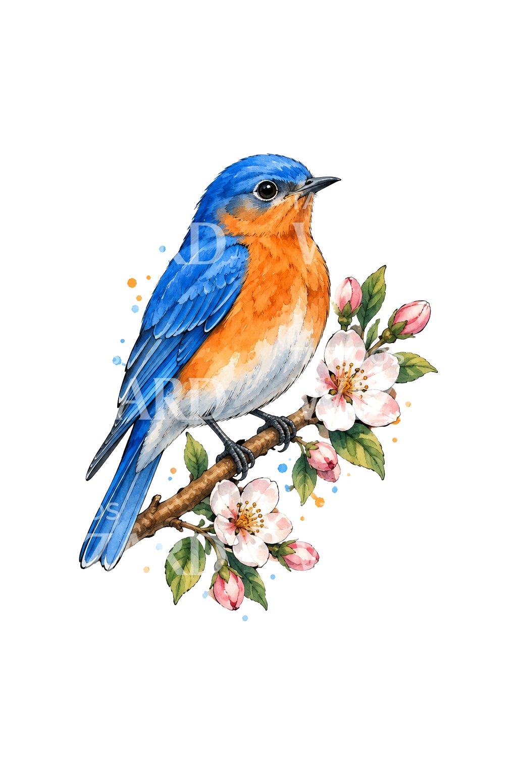 Illustratie van een oostelijke sialia op appelbloesem