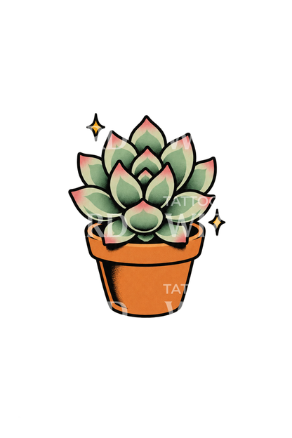 Echeveria Rosette in Clay Pot Sticker Tattoo Idea