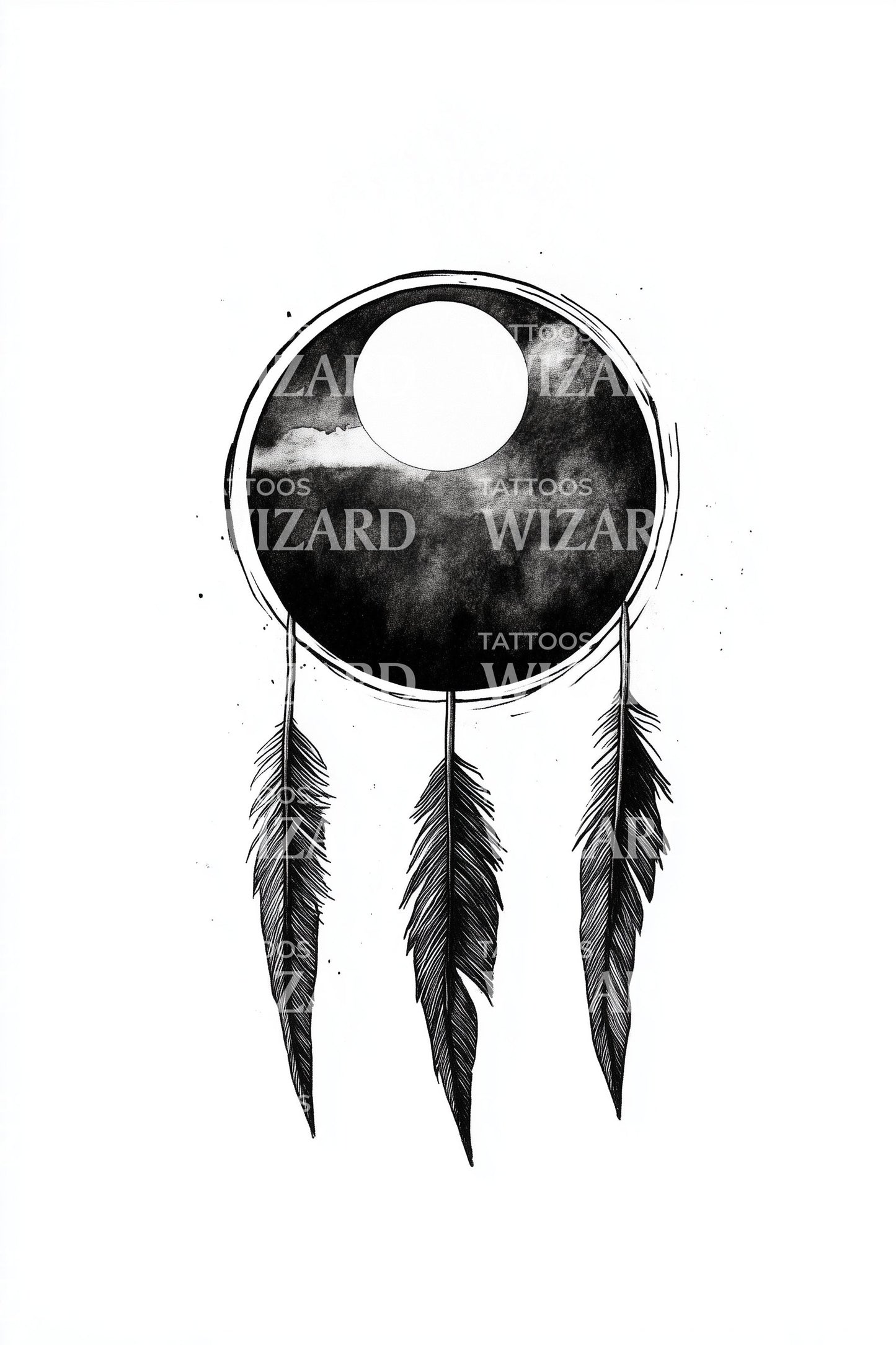 Eclipse Dreamcatcher Feathers Tattoo Idea