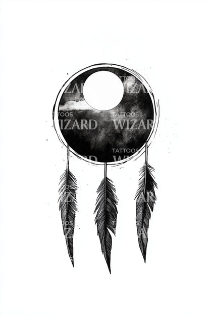 Eclipse Dreamcatcher Feathers Tattoo Idea