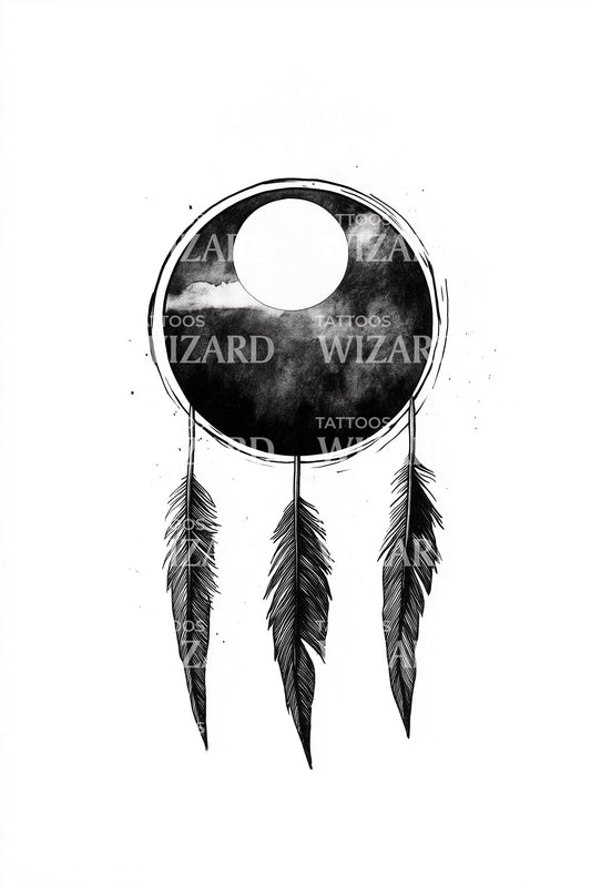 Eclipse Dreamcatcher Feathers Tattoo Idea