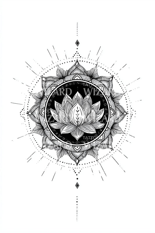 Eclipse Lotus Geometry Tattoo Design