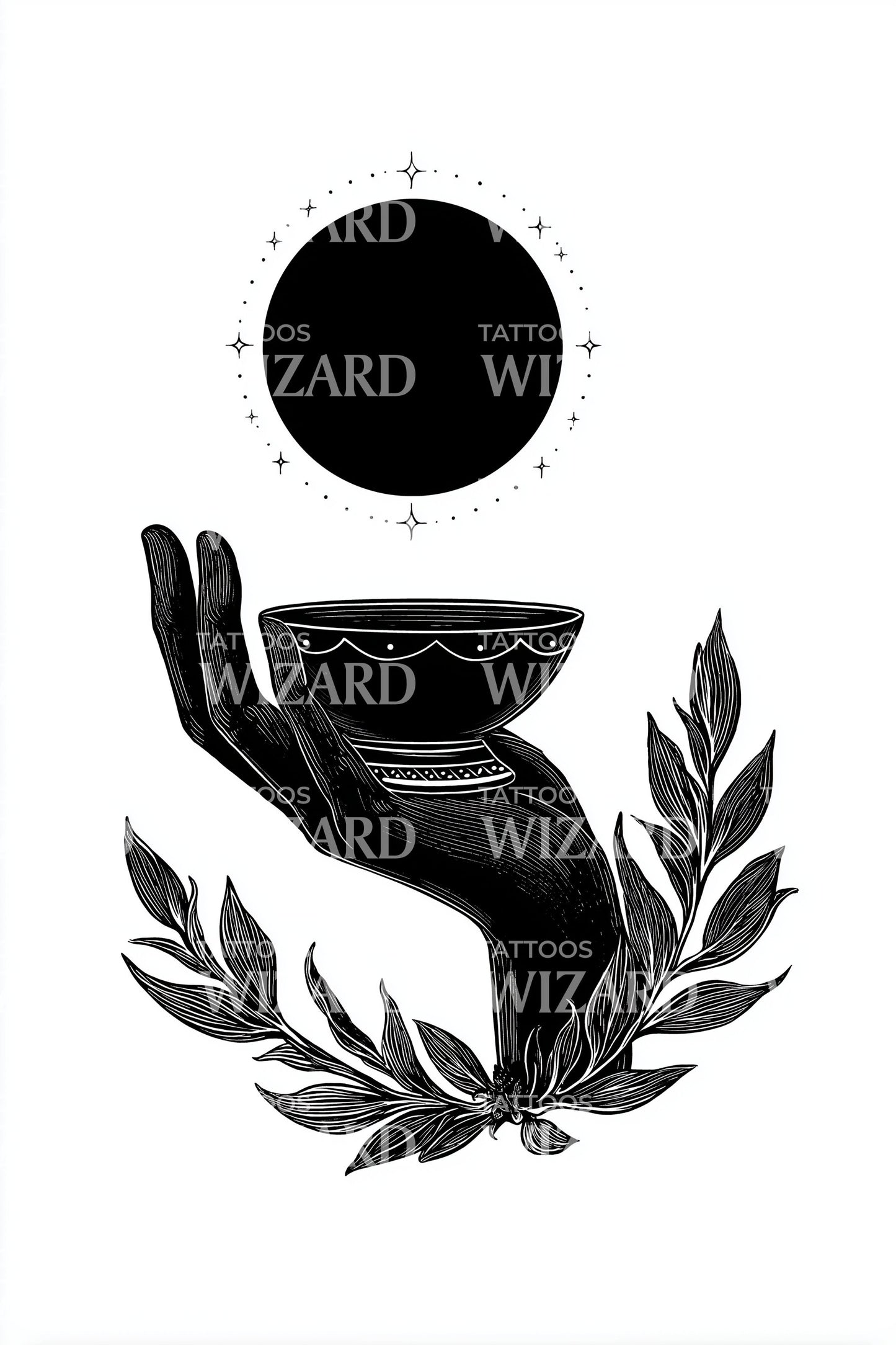 Eclipse Offering Hand Laurel Tattoo Illustration