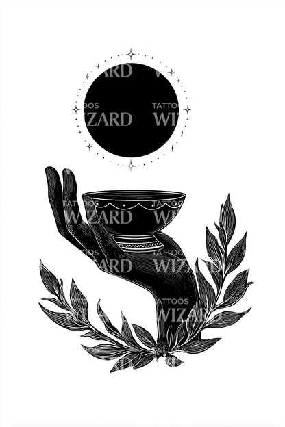 Eclipse Offering Hand Laurel Tattoo Illustration