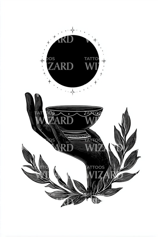 Eclipse Offering Hand Laurel Tattoo Illustration