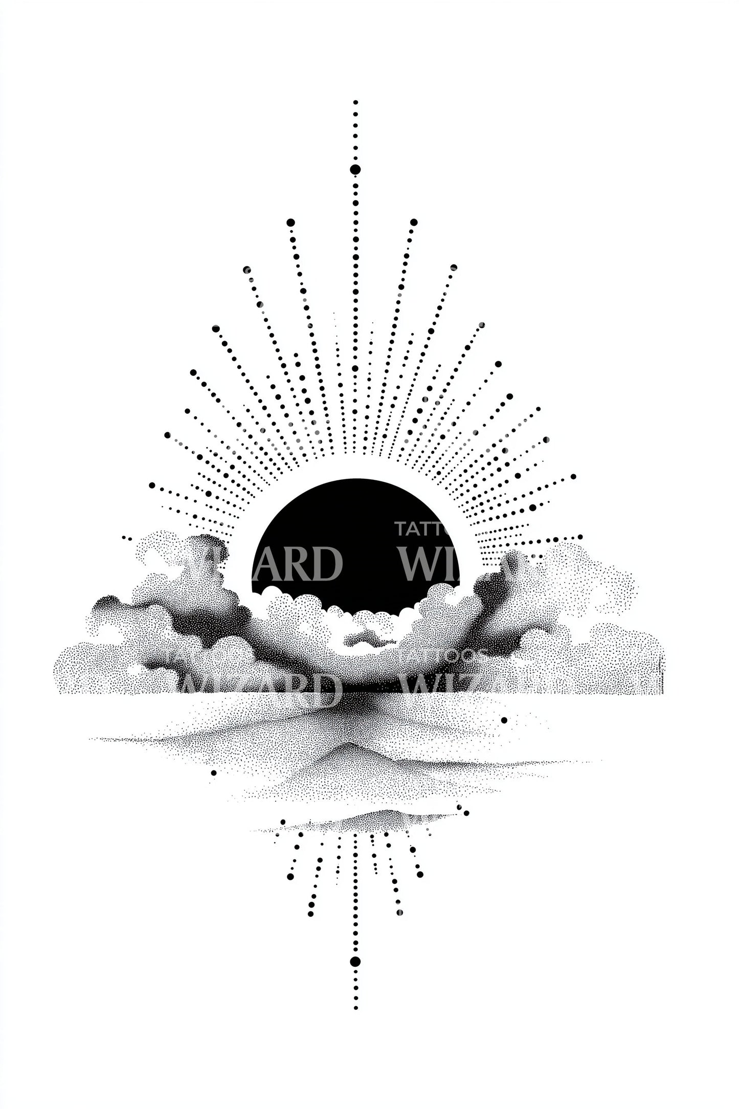 Eclipse over Clouds Tattoo Illustration