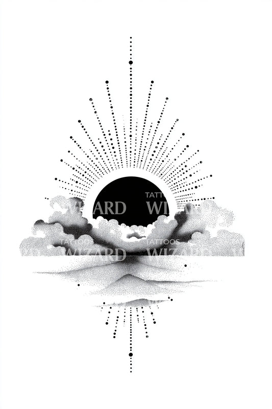 Eclipse over Clouds Tattoo Illustration