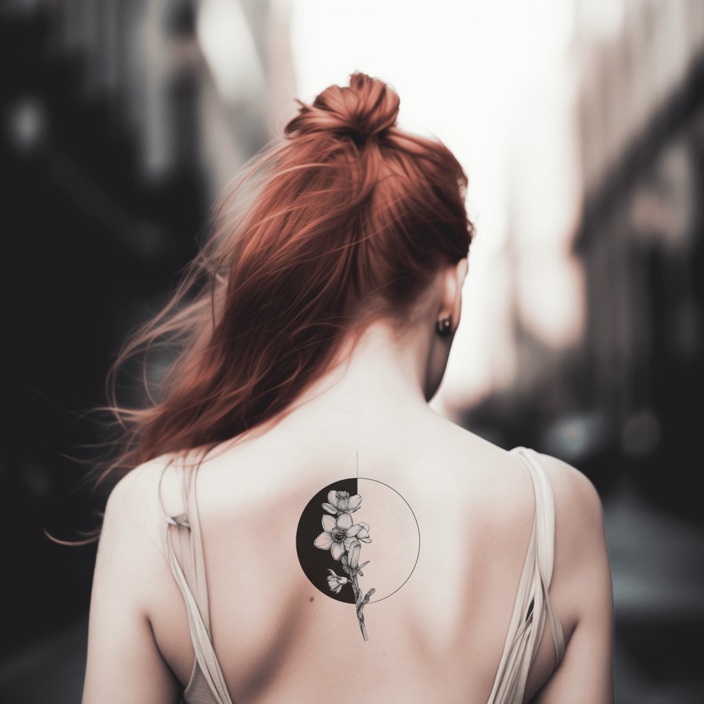 Eclipsed Blossom Silhouette Tattoo Design