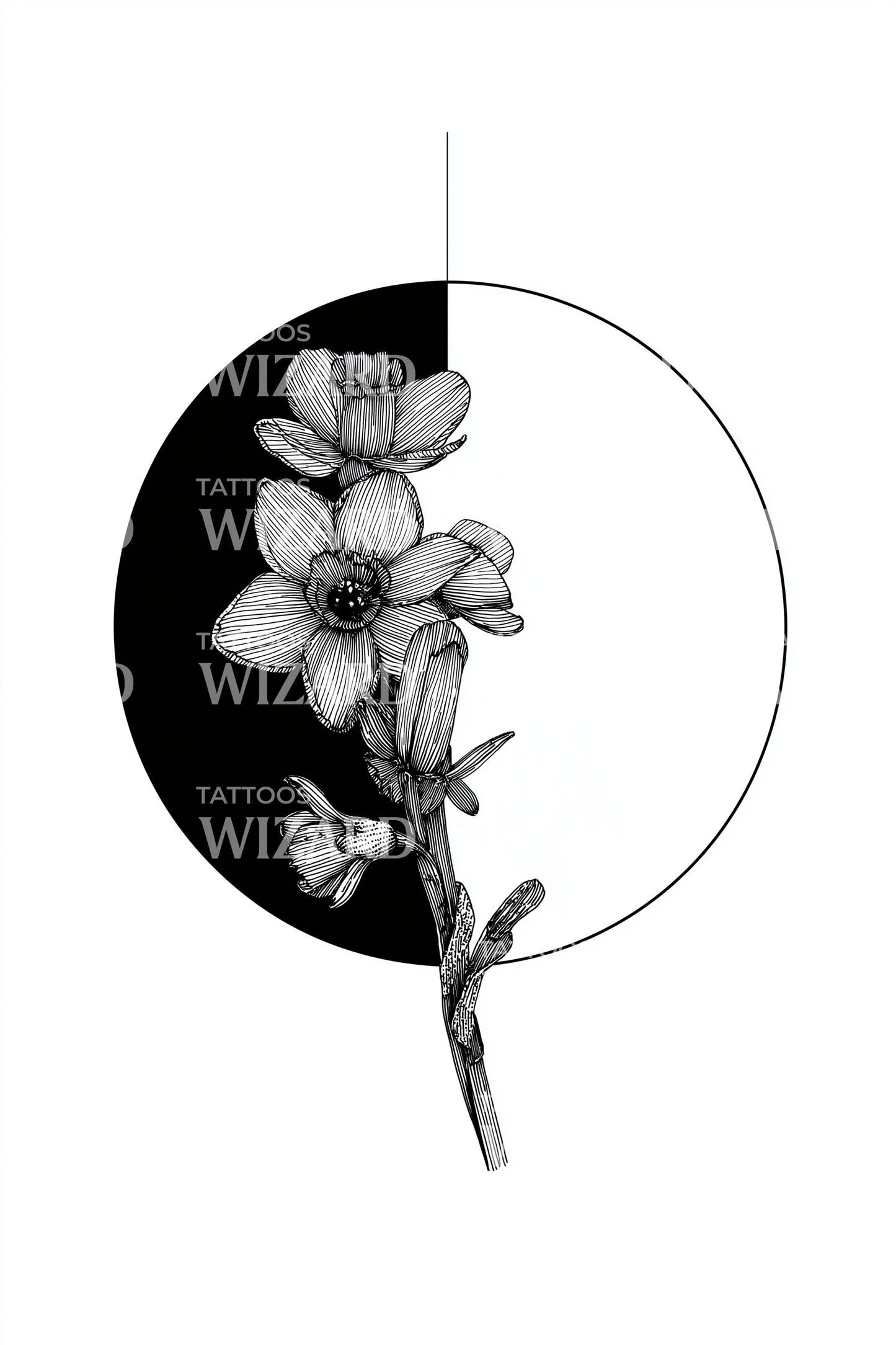 Eclipsed Blossom Silhouette Tattoo Design