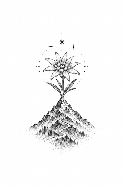 Tato Dotwork Edelweiss di Atas Jalur Puncak Gunung
