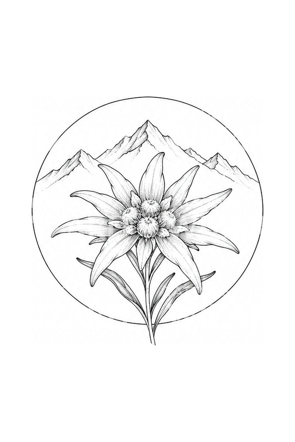 Edelweiss and Mountain Circle Tattoo Idea