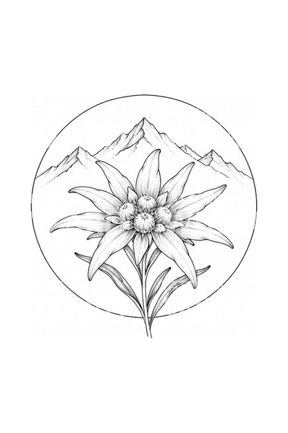 Edelweiss and Mountain Circle Tattoo Idea