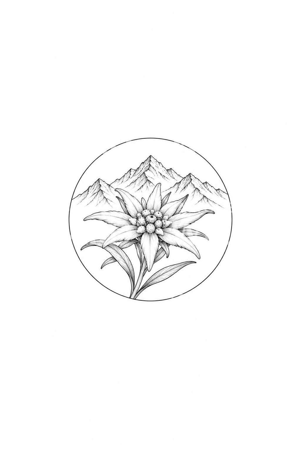 Daire İçinde Edelweiss ve Zirveler Dövmesi