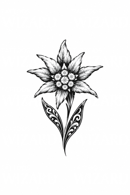 Blackwork-tatueringsdesign med edelweissblomma