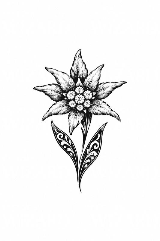 Blackwork-tatovering med edelweissblomst