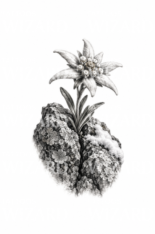 Tattoo-ontwerp van edelweiss uit een alpenrots