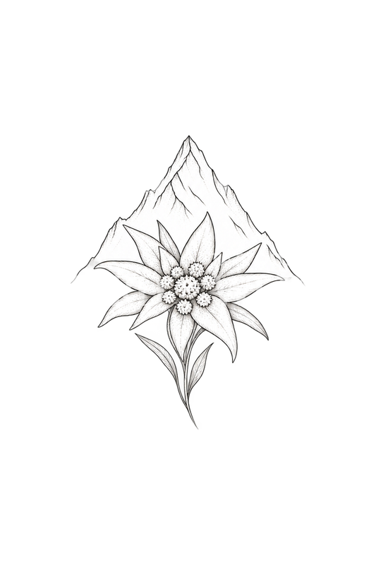 山峰中的雪绒花细线纹身创意