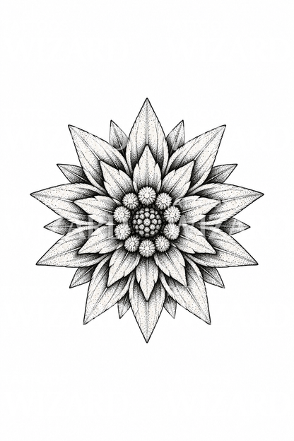Edelweiss mandala dotwork dövme tasarımı