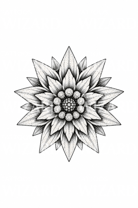 Edelweiss Mandala Dotwork Tattoo Design