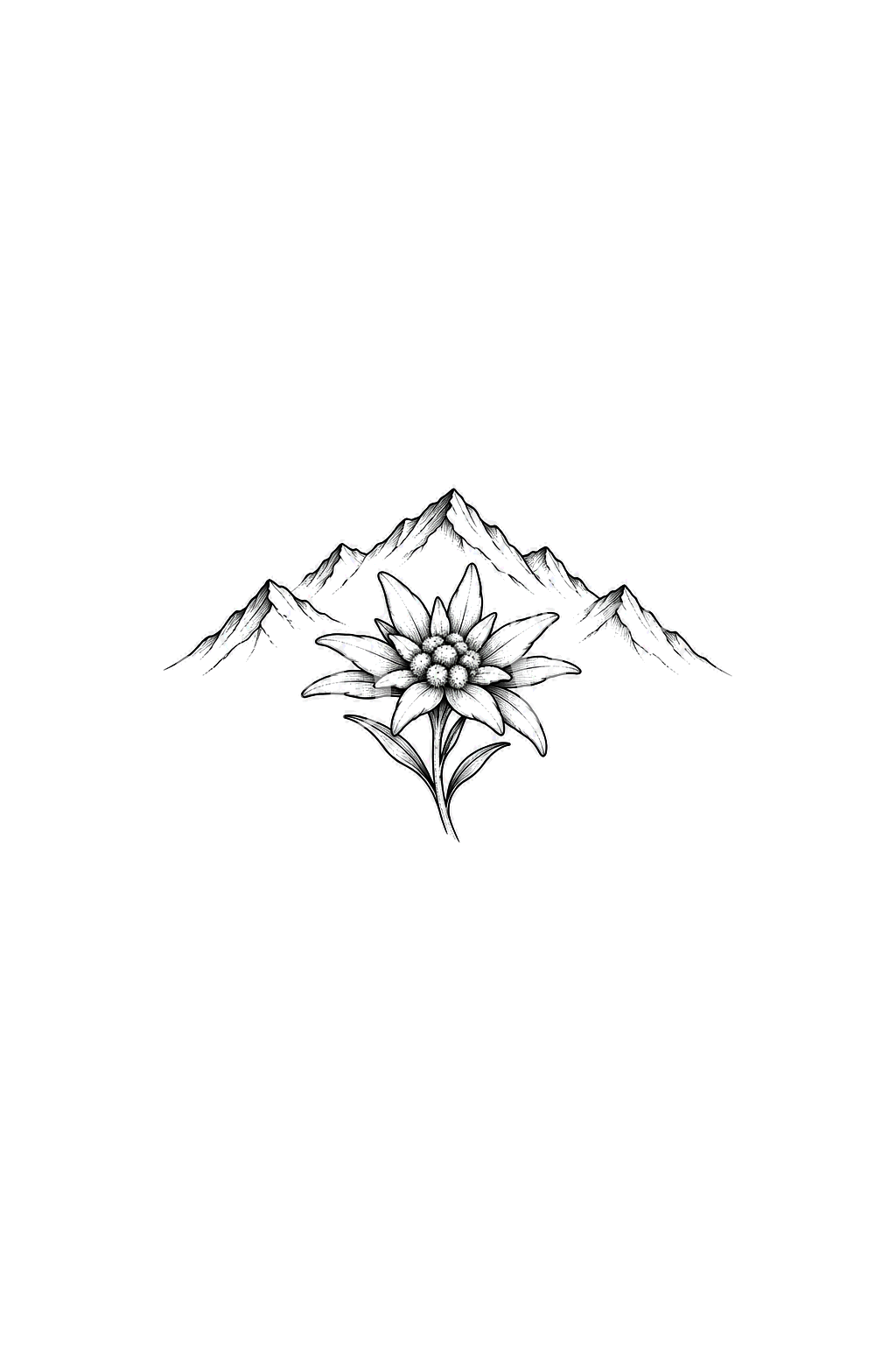 Edelweiß unter Bergkamm als Fine-Line-Tattoo