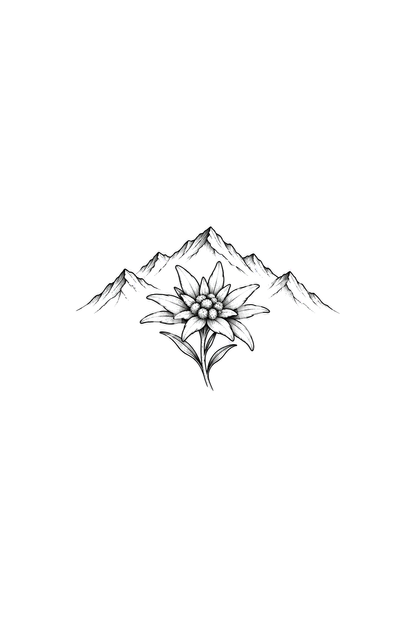 Edelweiß unter Bergkamm als Fine-Line-Tattoo