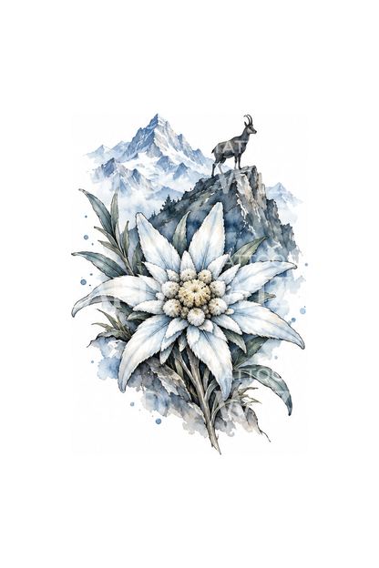 Ideia de tatuagem de edelvais e camurça alpina