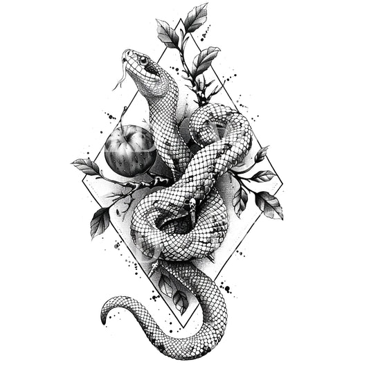 Eden Snake and Apple Tattoo Design