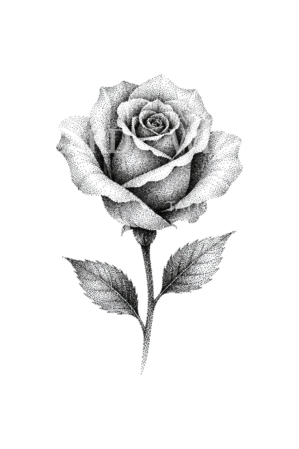 Desain Tato Batang Mawar Dotwork Tanpa Batas