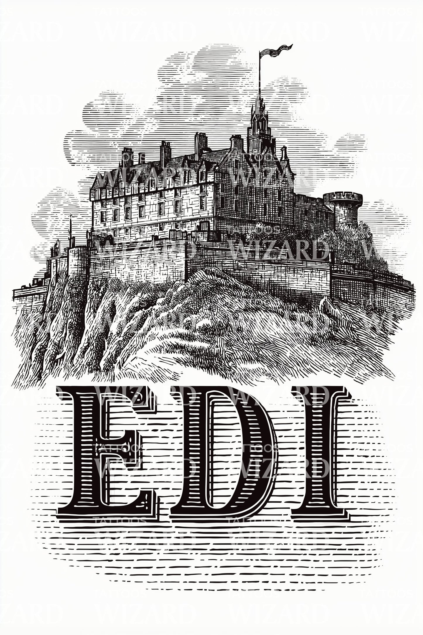 Edinburgh EDI Castle Tattoo Illustration