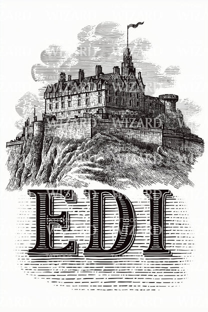 Edinburgh EDI Castle Tattoo Illustration