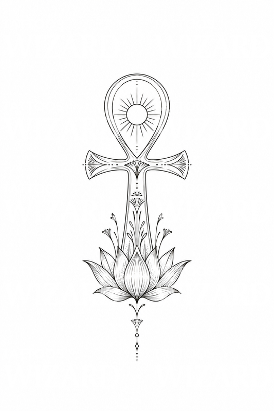 Egyptian Ankh Rising from Lotus Tattoo Idea