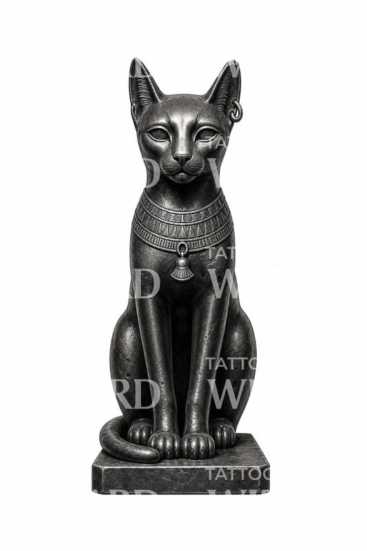 Tattoo-ontwerp van een Egyptisch kattenbeeld